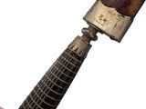 a knife that is being held up by a hand