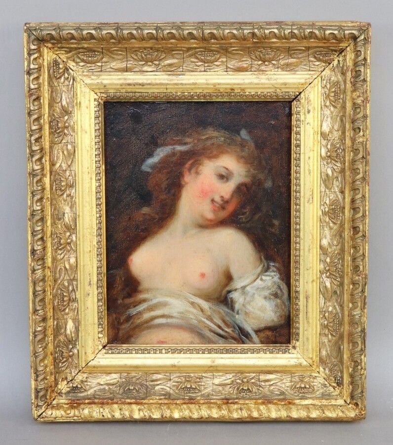 École française XIXe "Portrait d'une jeune femme rousse au b…