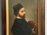 tableau représentant un homme barbu, coiffé d'un chapeau et tenant un éventail