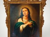 an image of a painting of a woman with a green shawl