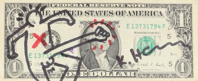 an image of a one dollar bill with a drawing of a man ' s face on it