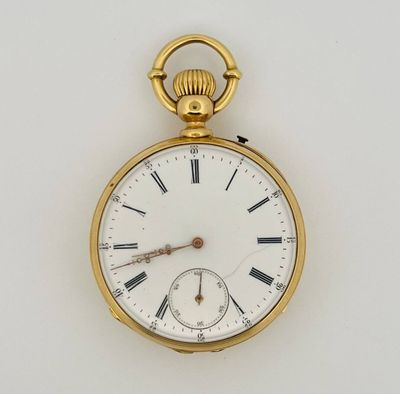 a gold pocket watch with roman numerals on the face