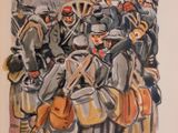 painting of a group of soldiers standing in front of a crowd of people
