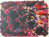 une peinture abstraite représentant un carré rouge et noir sur fond noir