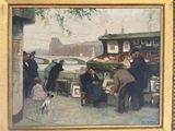 un tableau représentant un groupe de personnes au marché