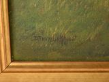 an oil painting of a sheep grazing in a field of green grass