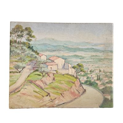 une image représentant une aquarelle d'un village situé sur une colline