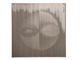 a picture of a metal plate with a face on it