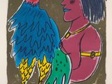 une image représentant un tableau où l'on voit une femme avec un oiseau sur le bras