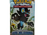 a close up of a box of pokemon cards on a white background