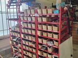 a large rack with lots of boxes on top of it