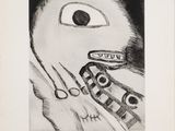 an image of a black and white drawing of a person ' s face