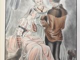 a drawing of a man and a woman talking to each other