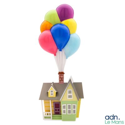 a small house with a bunch of balloons on top of it