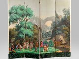 a painting on the wall of a room divider