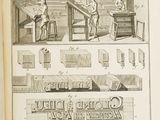 un vieux livre avec une illustration représentant des personnes travaillant dans une usine