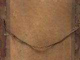 painting of a wooden frame with a rope hanging from it ' s sides