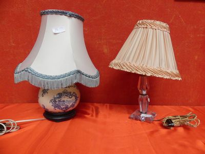deux lampes posées sur une table, chacune munie d'un abat-jour
