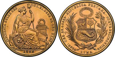 a gold sovereign coin with a woman sitting on a chair