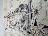 a drawing of a group of people in a room