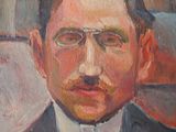 painting of a man in a suit and tie sitting in a chair