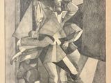 un vieux dessin représentant un homme coiffé d'un chapeau, assis sur une chaise