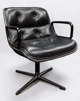 an image of a black office chair with a black leather seat