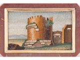 an image of a painting of a castle with a horse in front of it