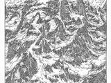 un dessin en noir et blanc représentant une montagne enneigée