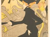 une image d'une affiche vintage représentant une femme en robe noire