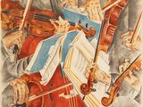 une image représentant un dessin d'un groupe de personnes jouant du violon