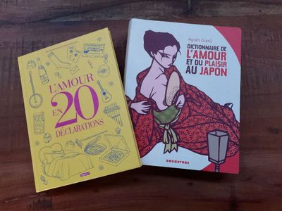 deux livres posés sur une table, avec une table en bois en arrière-plan