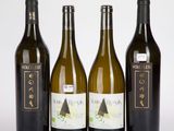 trois bouteilles de vin sont alignées sur une surface blanche