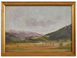 an image of a painting of a landscape with mountains in the background