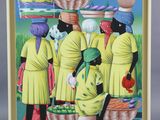 tableau représentant un groupe de femmes avec des paniers de fruits et de légumes