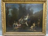 an oil painting of a group of people in a wooded setting