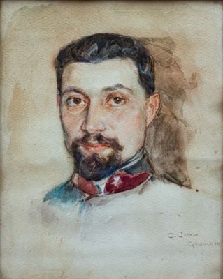 portrait d'un homme barbu portant un nœud papillon rouge