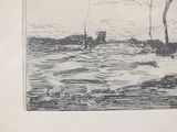 a black and white drawing of a boat in the water
