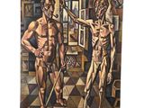 un tableau représentant deux hommes debout l'un à côté de l'autre