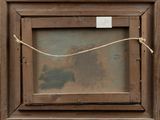 an old picture of a wooden frame with a rope hanging from it