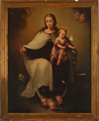 une peinture représentant une femme tenant un enfant dans ses bras