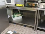 a microwave and a toaster sitting on a stainless steel counter