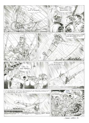 une page d'une bande dessinée représentant un homme dans un avion
