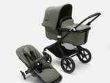 two strollers and a baby carriage on a white background