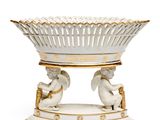an image of a white and gold bowl with angels on it