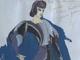 tableau représentant une femme en robe bleue et cape bleue