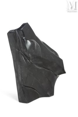 une sculpture noire représentant un oiseau sur une surface blanche