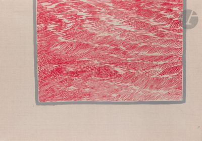 a red and white drawing of a square on a piece of paper