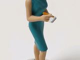 a figurine of a woman in a blue dress holding a cell phone