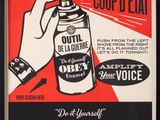 a black and white poster with a hand holding a spray bottle